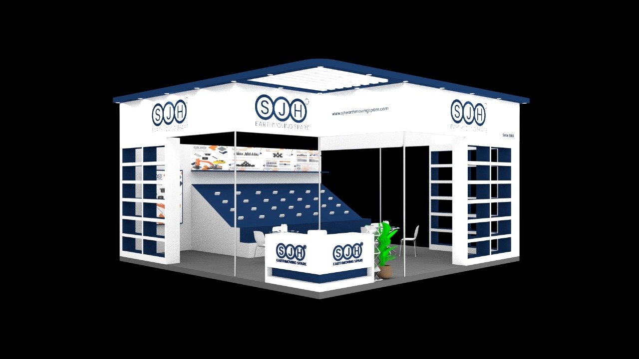Exhibition stall with product display counters